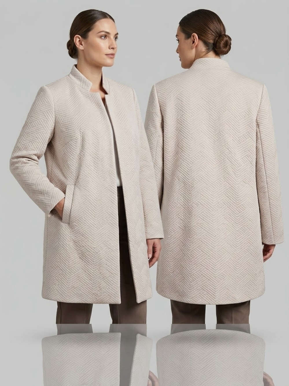 Chico's Textured Ivory Collarless Pea Coat